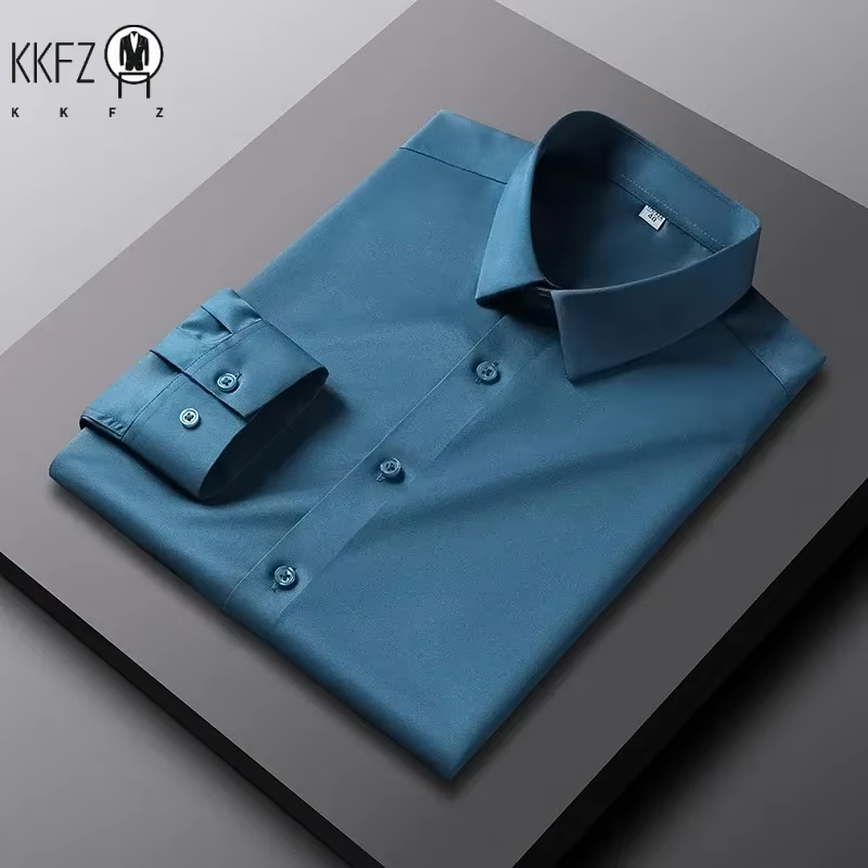 Chemise à manches longues décontractée pour hommes, chemise d'affaires à la mode, solide, non repassage et déformable