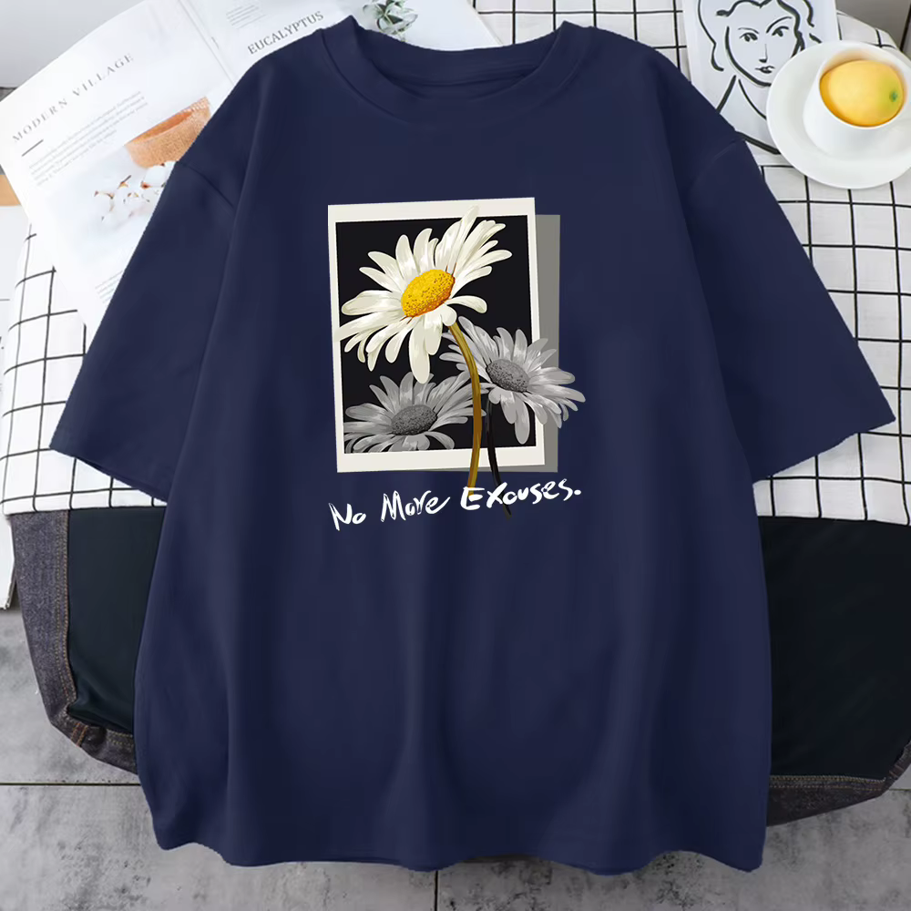 T-shirt en coton avec image de fleur pour femme