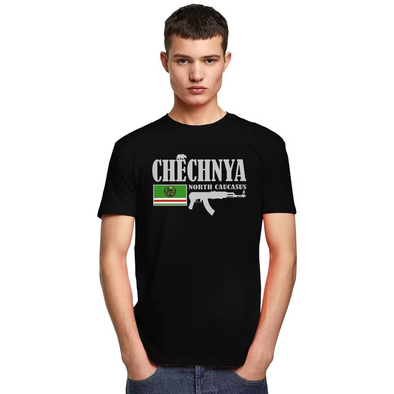 Personnalisé Chechnya Fighter t-shirts hommes pur coton t-shirt hauts drapeau tchétchène