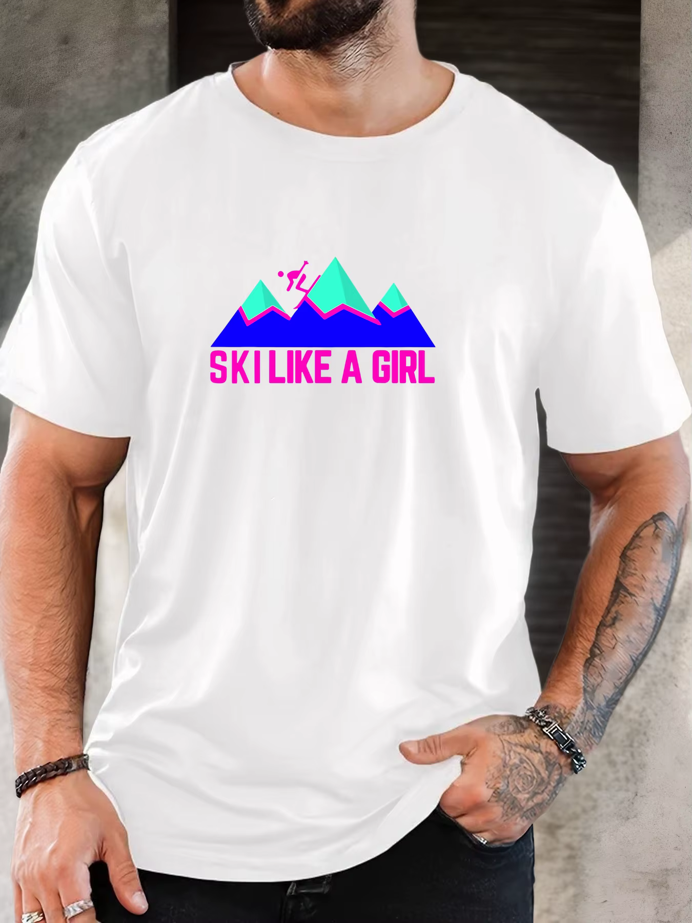 T-shirt court décontracté à col rond pour hommes SKI LIKE A GIRL