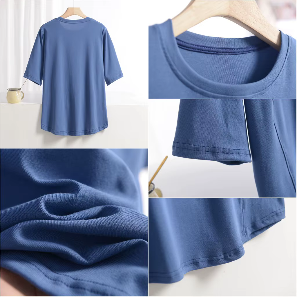 XL à 8XL grande taille t-shirts col rond T-shirt basique femme couleur unie demi manches été simple