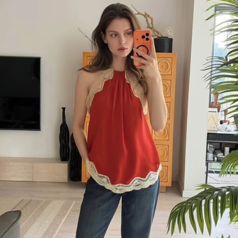 Haut Halter Femme avec Dentelle