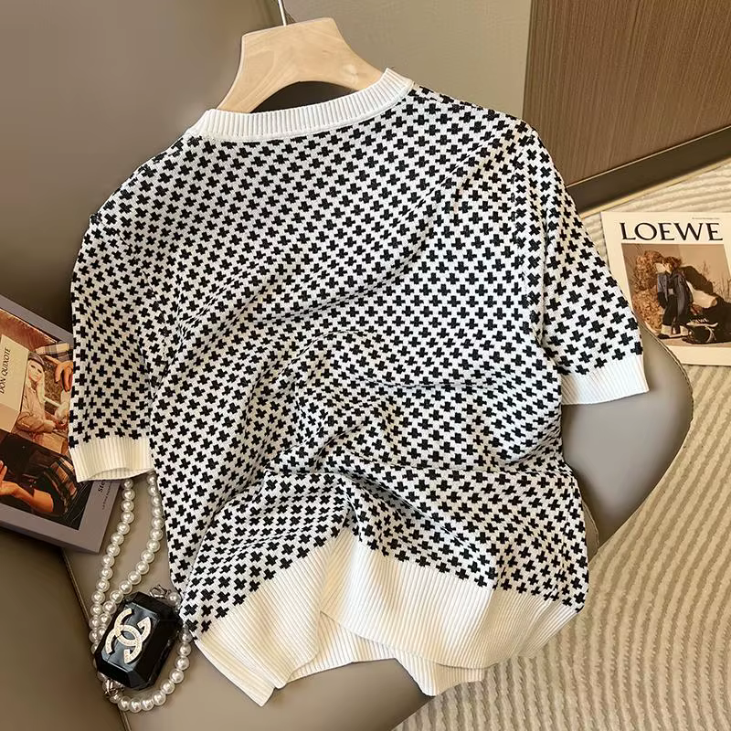 Pull tricoté à carreaux élégant pour femmes