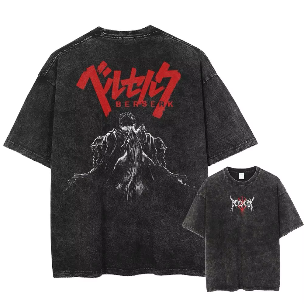 Berserk-T-shirt vintage en coton délavé pour homme et femme