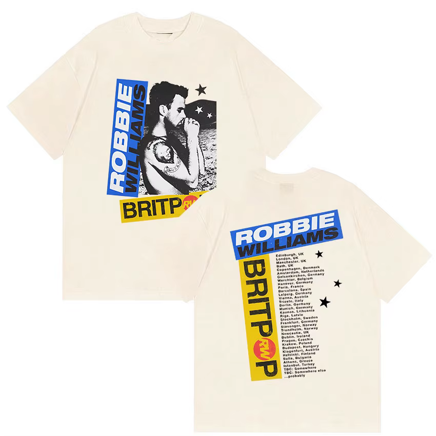 Robbie Williams Rw Album 2025 Merch T-shirt homme Hip Hop Rock gothique