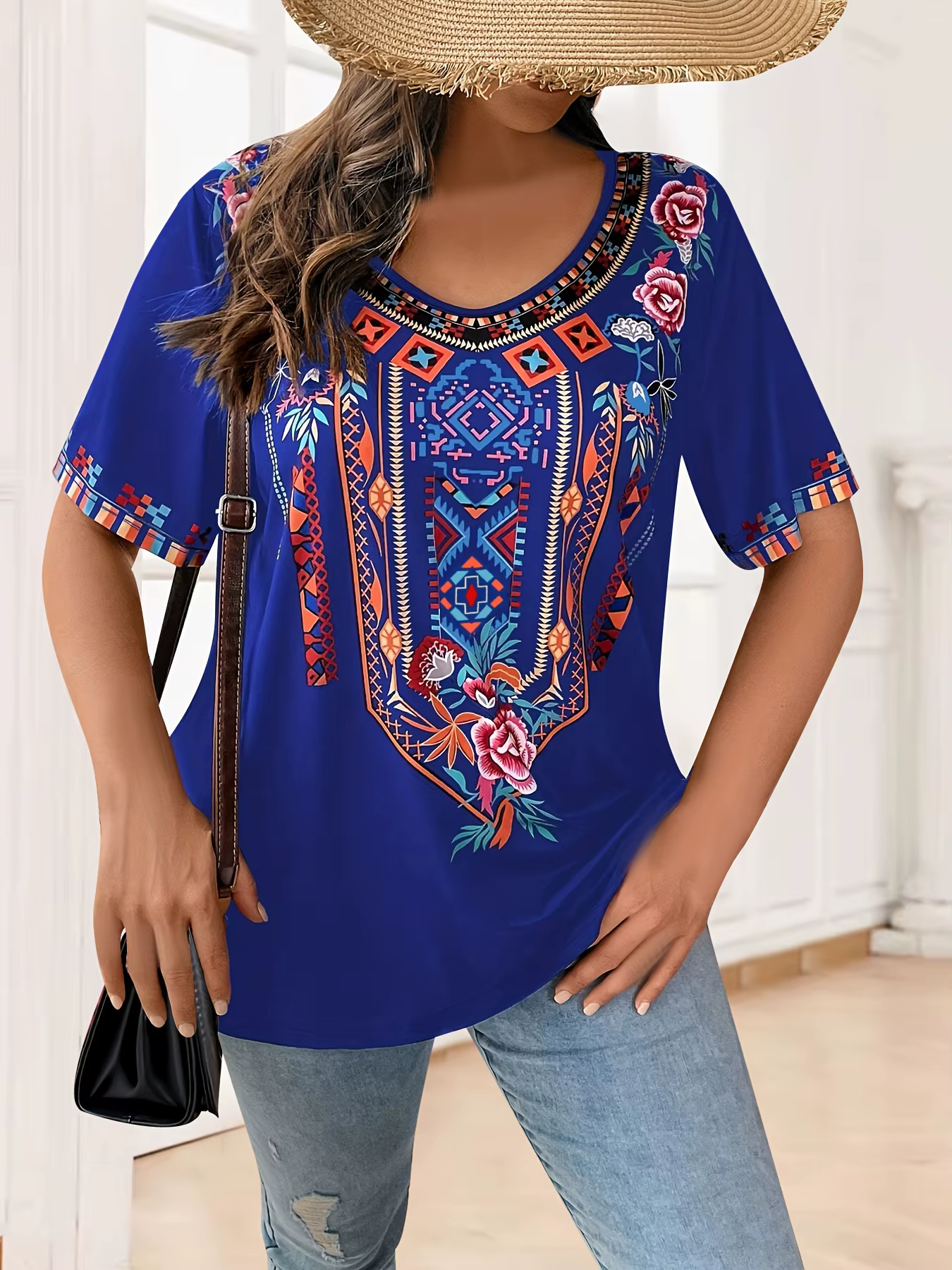 Grande taille femmes T-Shirt Boho Harajuku imprimé graphique été à manches courtes décontracté hauts rue mode
