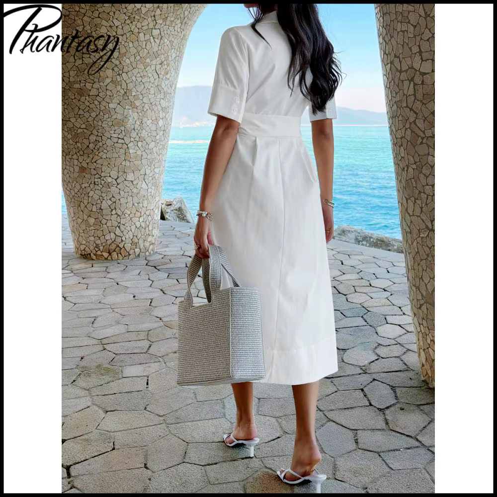 Robe chemise élégante blanche boutonnée pour femme
