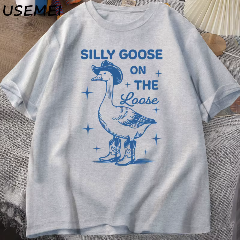 Silly Goose sur les t-shirts amples pour hommes femmes drôle Cowgirl Western T-shirt 90s mode col rond graphique