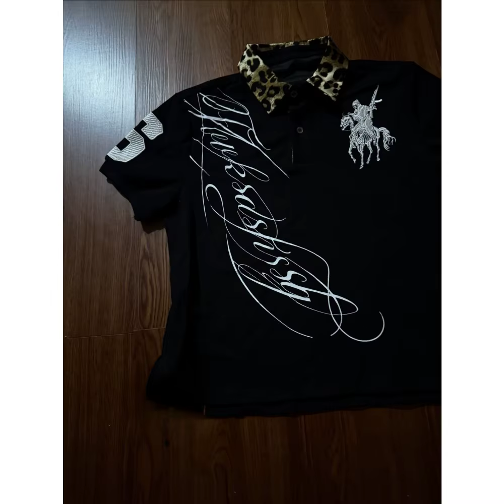 T-shirt Polo Y2K Gothique à Col Léopard