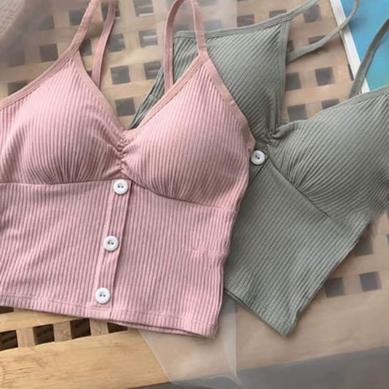 Femmes tricoté débardeur sangle gilet femme tricot haut court poitrine enveloppement pur sous-vêtements en coton Camisoles