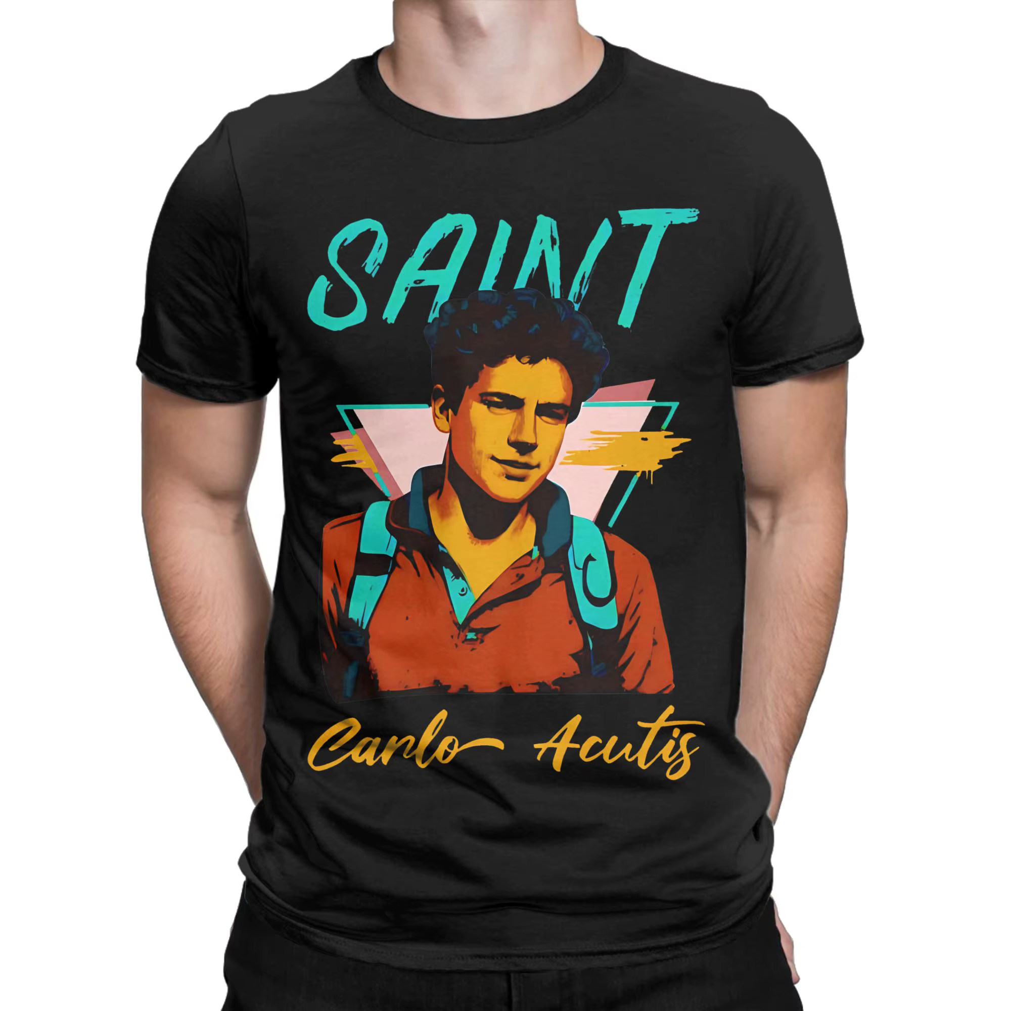 Drôle Carlo Acutis T-Shirts hommes col rond 100% coton t-shirt à manches courtes