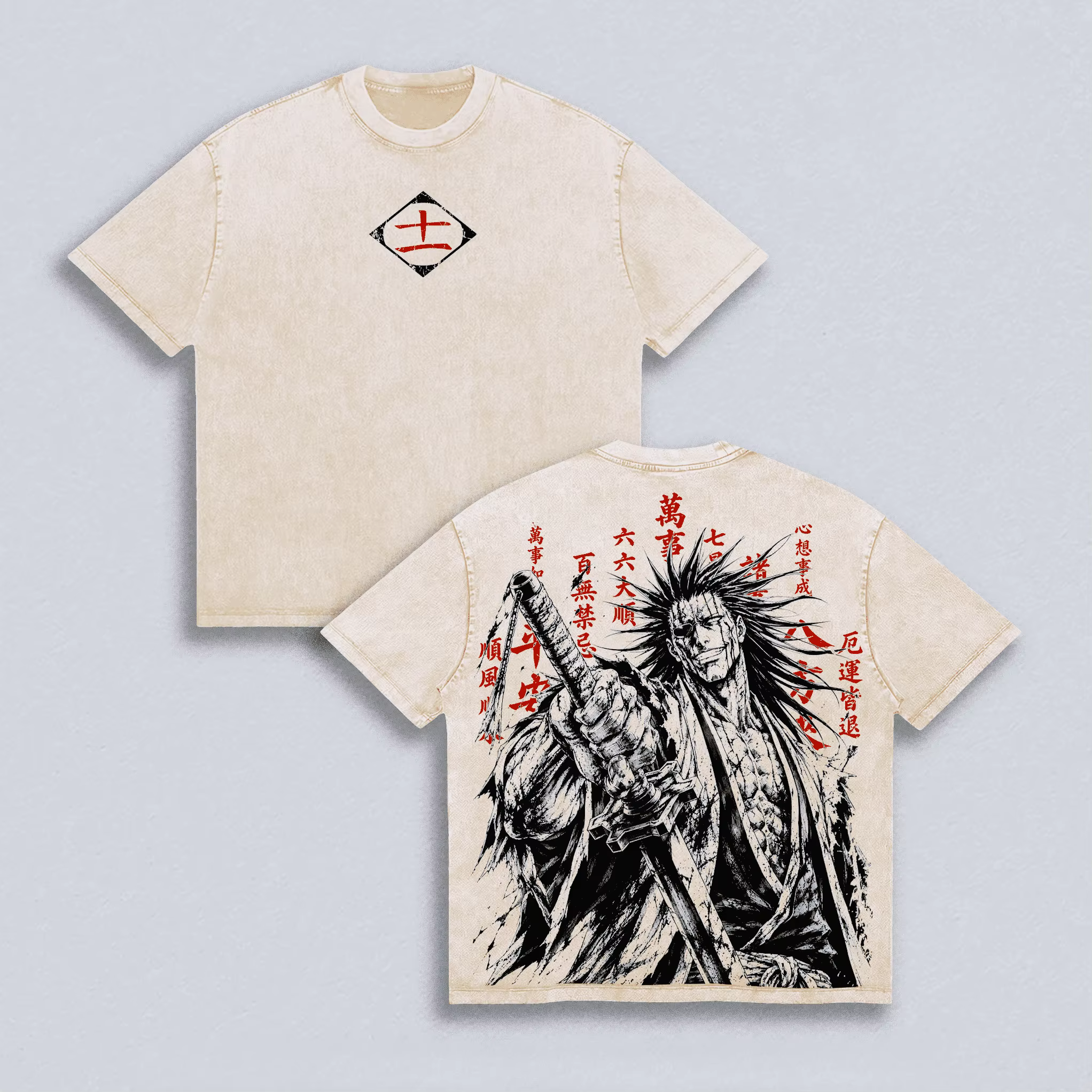 T-shirt Anime BLEACH Zaraki Kenpachi Vintage Délavé Streetwear Été Manches Courtes Coton Ample Hauts Hommes Femmes Vêtements