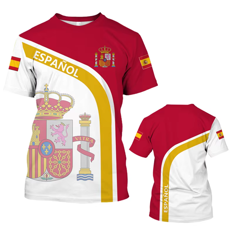 T-shirt à manches courtes avec emblème national espagnol pour hommes