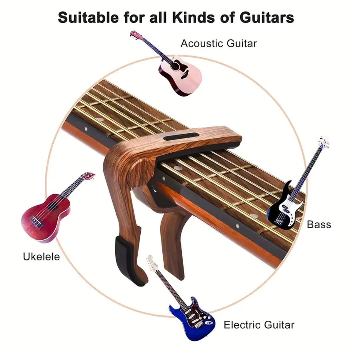 Capodastre de guitare en alliage de zinc de haute qualité avec 5 plectres en celluloïd (couleurs aléatoires) - Convient
