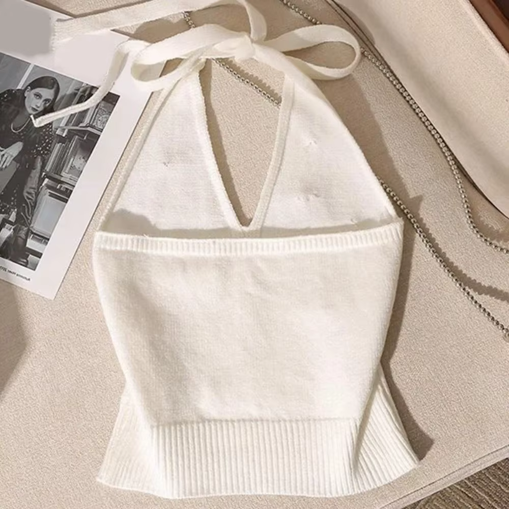 Gilet sans dos en tricot avec perles françaises