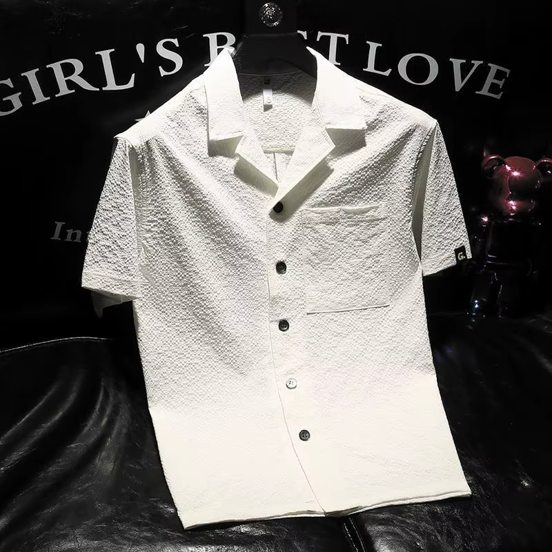 Chemise à Manches Courtes et Col Cubain pour Homme, Vêtement Polyvalent, Personnalisé, à la Mode, de Style Fin, Nouvelle Collection d'Été