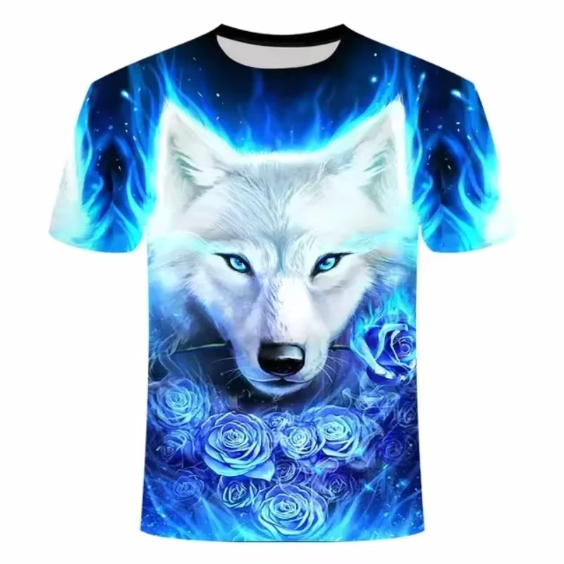 2025 loup T-shirt pour hommes imprimé Animal à manches courtes haut 3D décontracté rue homme T-shirt surdimensionné T-shirt hommes Vintage vêtements