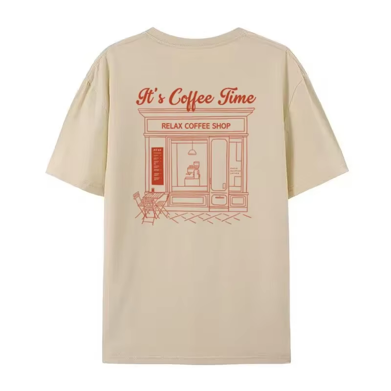 Coffee Time-T-shirt imprimé au dos de style rétro pour femmes