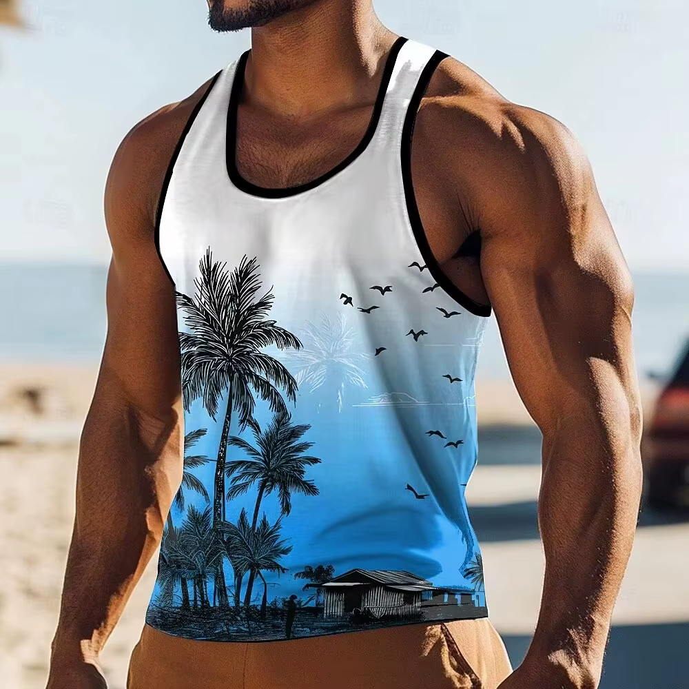 Débardeur pour homme, motif cocotier 3D amusant