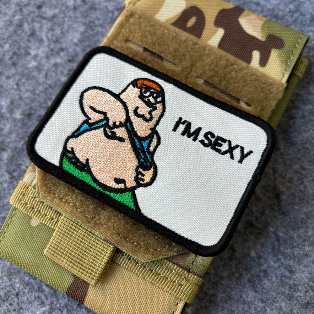 Écusson brodé drôle de dessin animé, motif 'I'M SEXY', pour homme corpulent, avec fixation auto-agrippante, accessoire tactique pour sac à dos et casquette