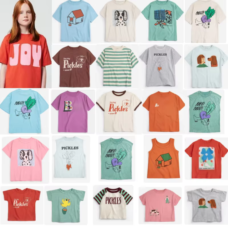 T-shirt pour enfants 2026 Nouvelle Collection Été Blanc Dessin Animé Mode Garçons Manches Courtes Coton Imprimé Filles