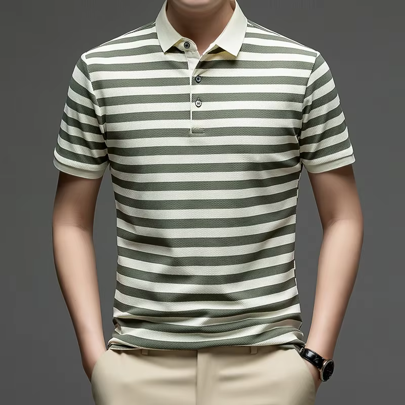 Polo rayé pour hommes, manches courtes