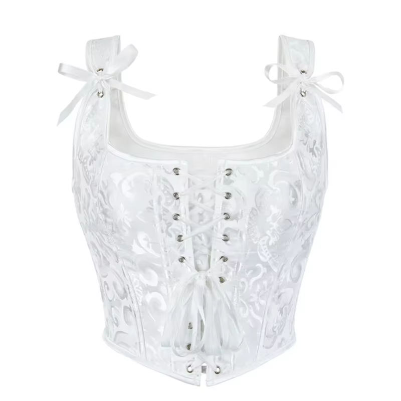 Blanc victorien Vintage Jacquard gilet femme avant à lacets débardeur hauts Corset Punk Goth vêtements Sexy Corselet femmes Shapewear