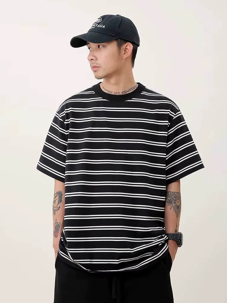 T-Shirt rayé noir et blanc pour hommes