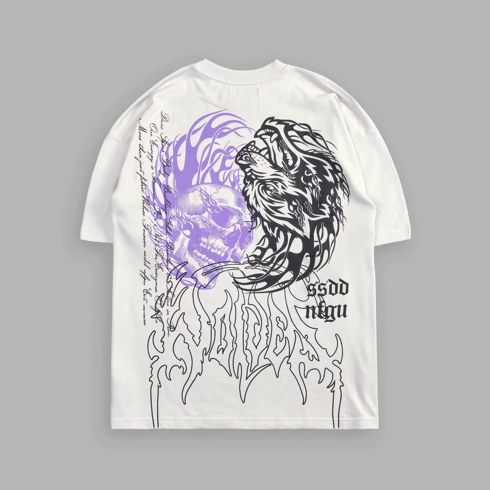 T-shirt en coton à col rond imprimé à motif tête de loup
