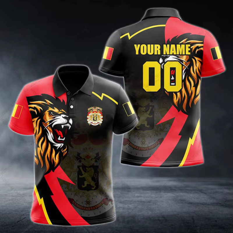Polo personnalisé avec drapeau belge et motif flamboyant