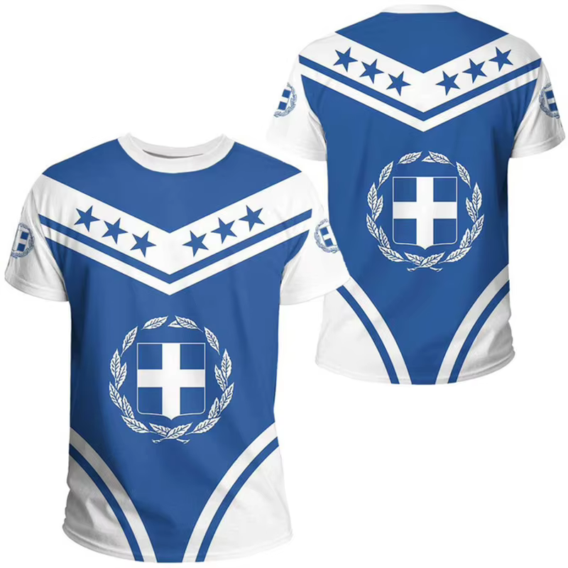 T-shirt unisexe avec emblème national grec imprimé en 3D