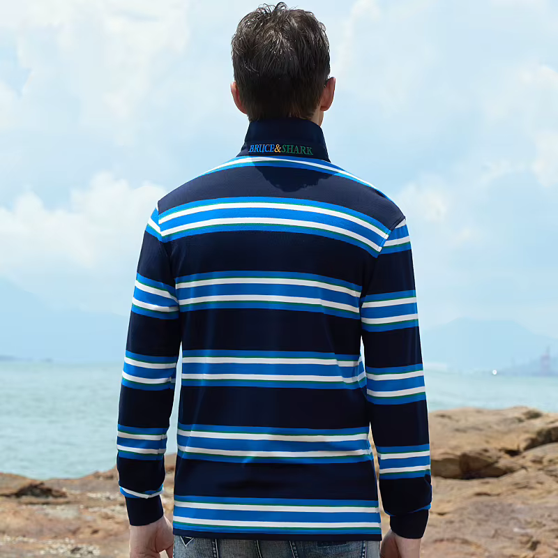 Polo rayé à manches longues pour hommes