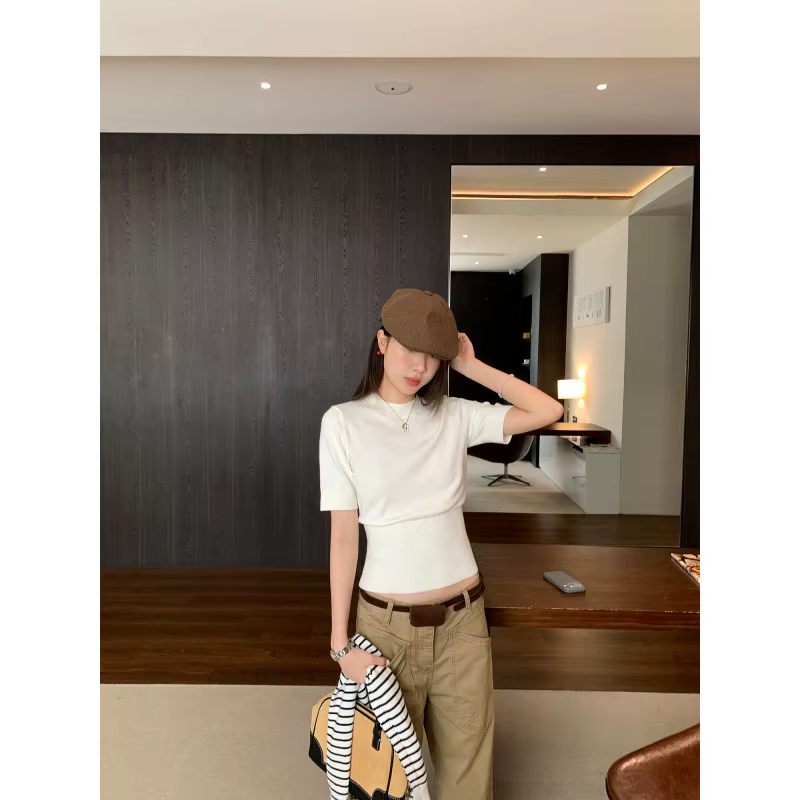 Pull tricoté pour femme à manches mi-longues