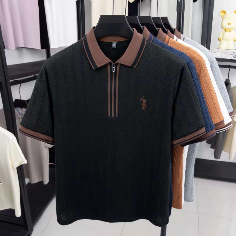 Marque de luxe à manches courtes polo shirt Paul pony broderie Stripe Design hommes tricot t