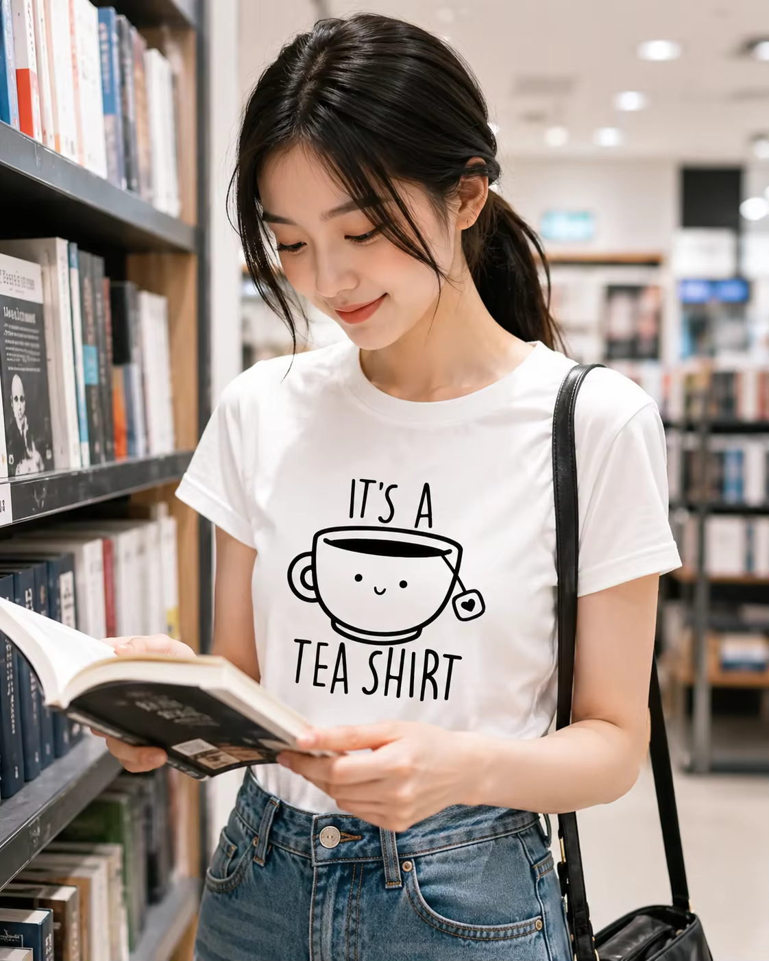 T-shirt décontracté pour femmes avec motif de dessin animé de tasse de thé imprimé avec l'inscription « It's A Tea