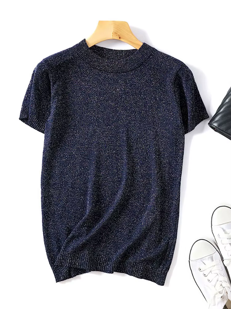 Pull en maille Lurex brillant 2026 Printemps-Été à col rond
