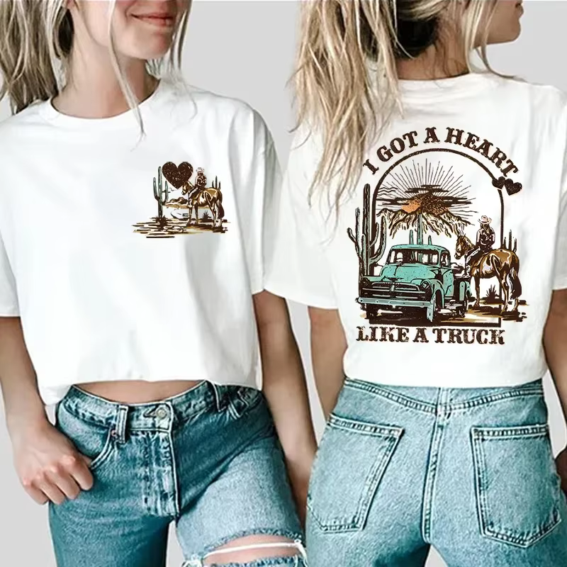 Femmes T-shirts j'ai un coeur comme un camion chemise avant et arrière Cowboy