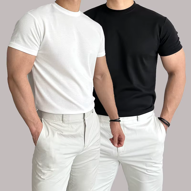 T-shirt d'Entraînement à Manches Courtes pour Homme, Haute artificiel asticité, Coton Respirant, vaccage Rapide, Col Rond, Couleur Unie, Y-Quality