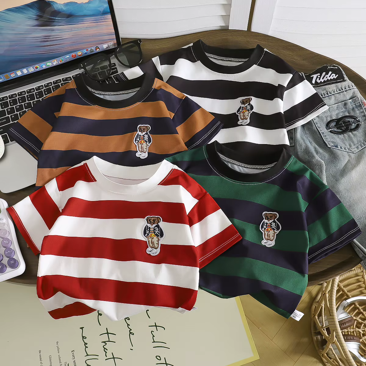 Tops à col rond pour garçons et filles