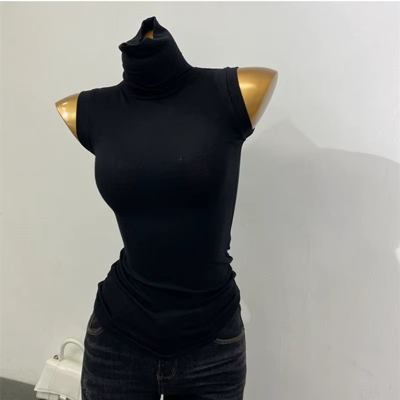 Débardeur moulant sans manches à col montant pour femme
