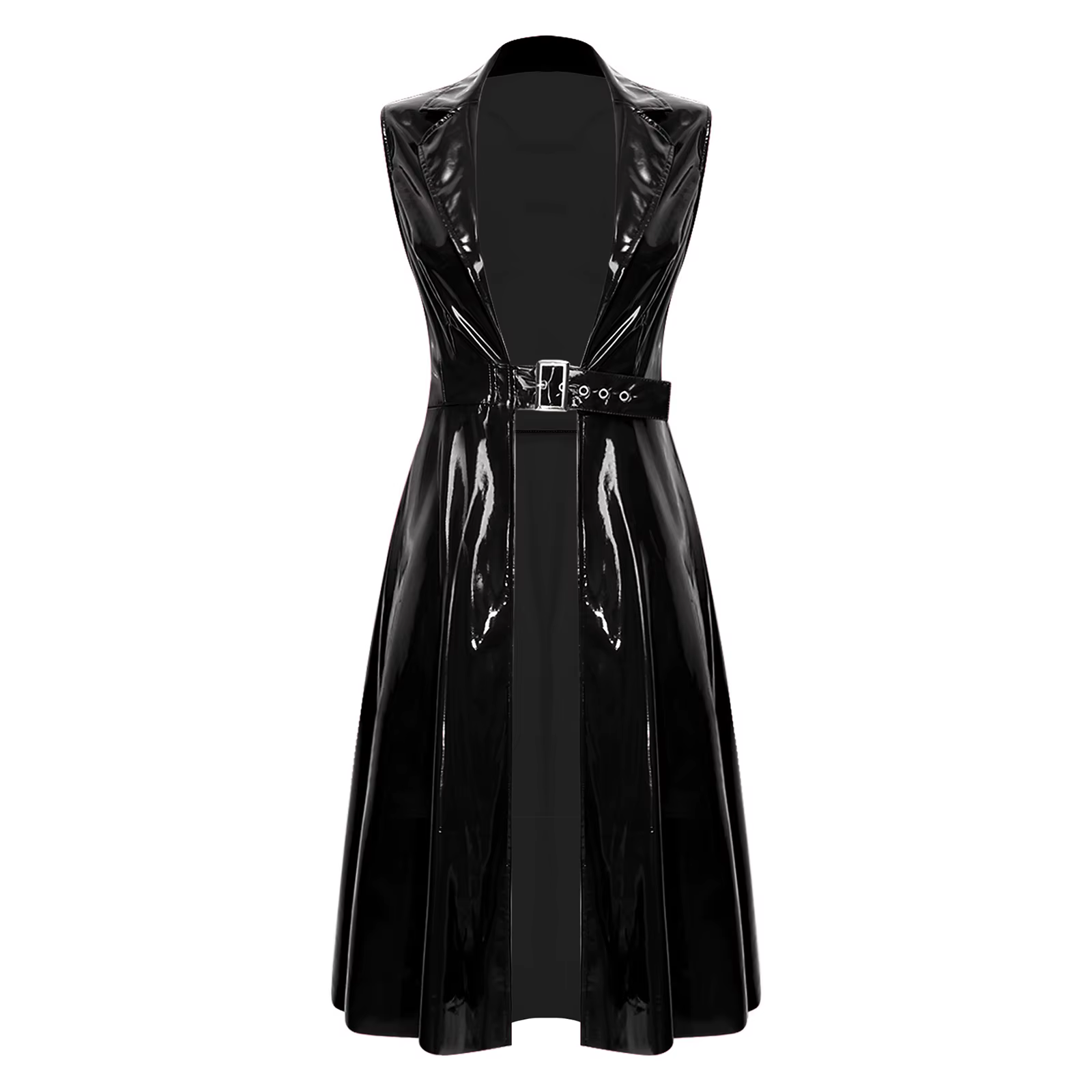 Blazer trench-coat sans manches en PU brillant pour femme