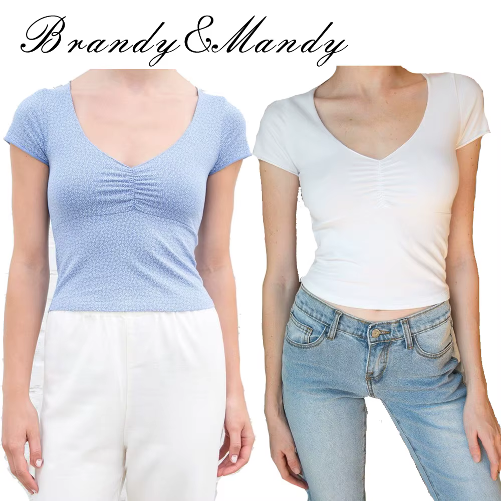 T-shirt manches courtes col en V femme