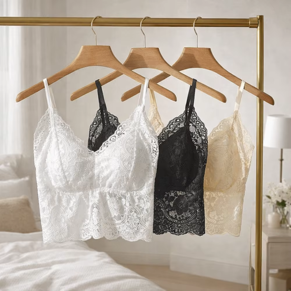 Débardeur court en dentelle française tendance avec coussinets intégrés