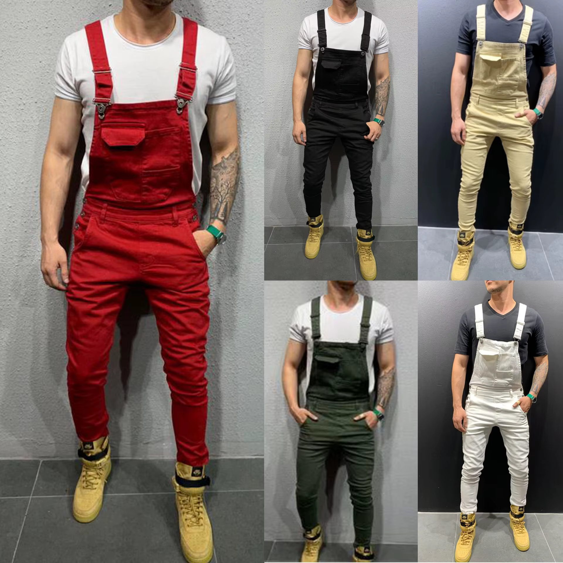 Salopette en jean pour hommes, combinaison pantalon Slim, couleur unie, pleine longueur, nouvelle collection