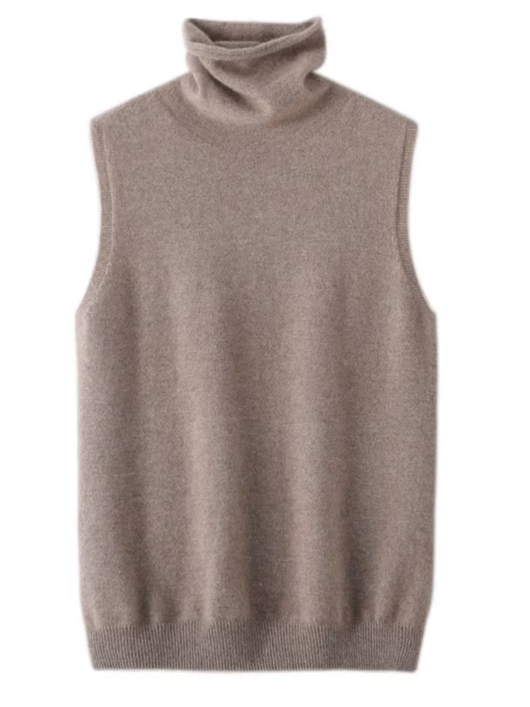 Femmes laine mérinos sans manches pulls col roulé pull gilet