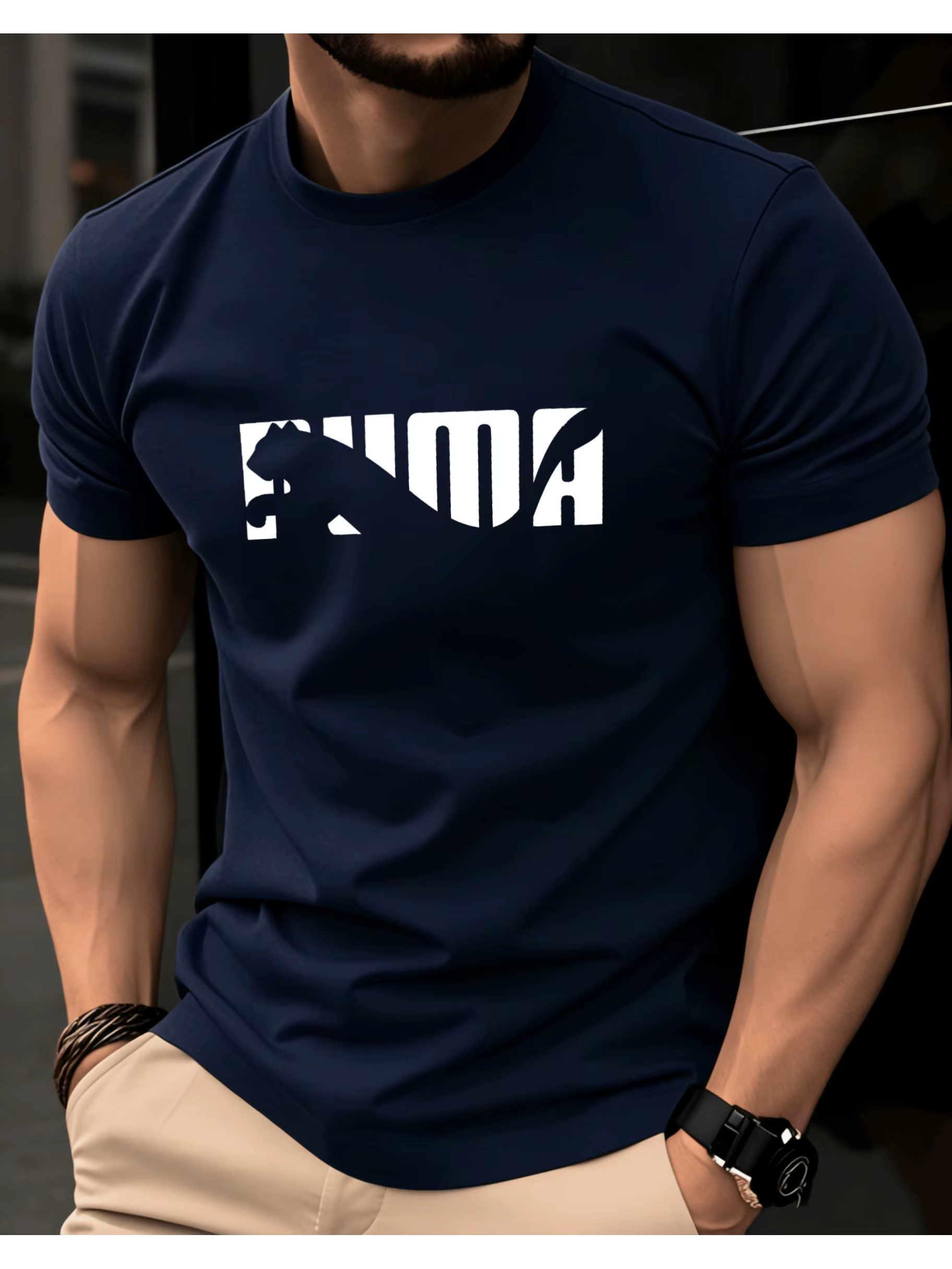 T-shirt blanc à col rond et manches courtes pour homme avec imprimé lettres abstraites