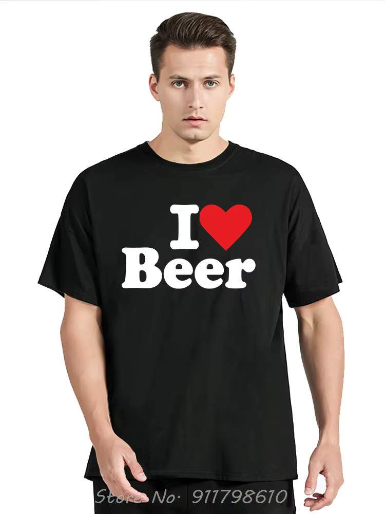 Drôle j'aime la bière coeur rouge vêtements pour hommes mode décontracté surdimensionné T-shirt boire Fitness