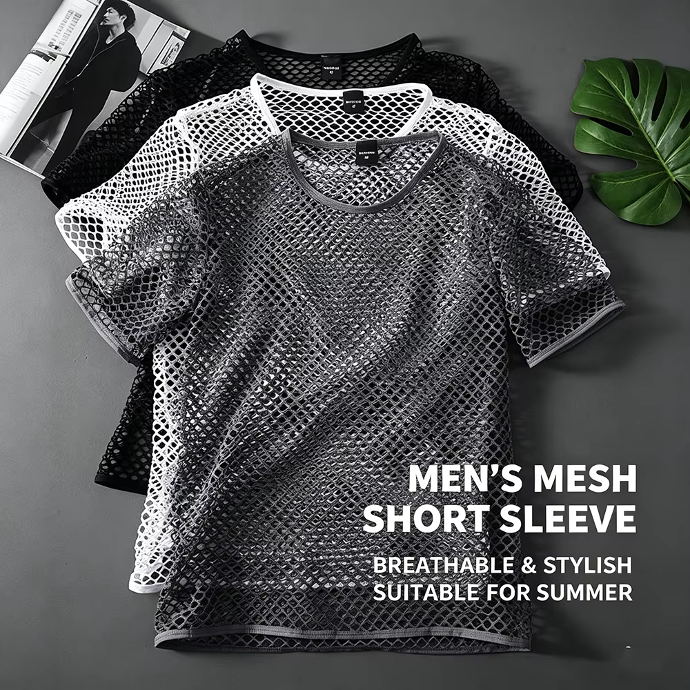 T-shirt Homme Transparent en Résille Sexy Style Streetwear Été