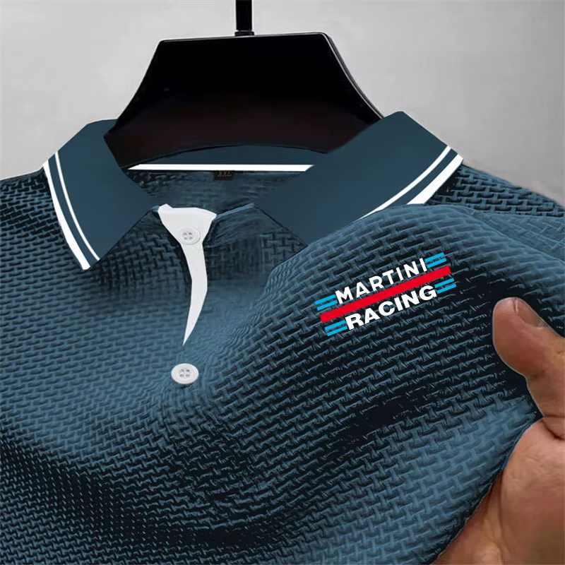 Polo en soie pour hommes T-Shirt à manches courtes bouton Martini course impression design revers luxe décontracté haut