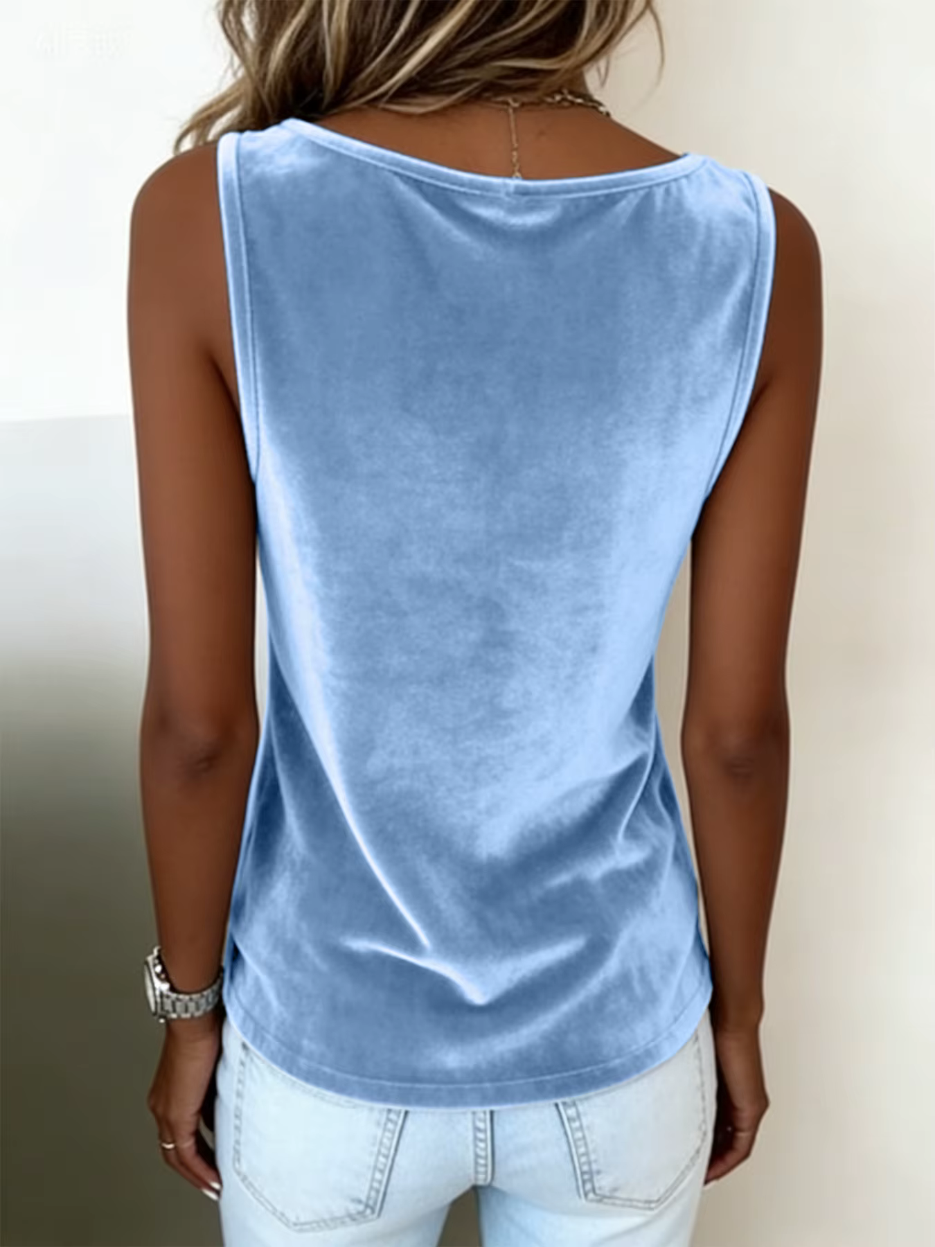Nouveau Gilet en Velours Sans Manches Col V Tendance pour Femme – Haut Décontracté Couleur Unie Confortable Style Transoceanique pour l'Été